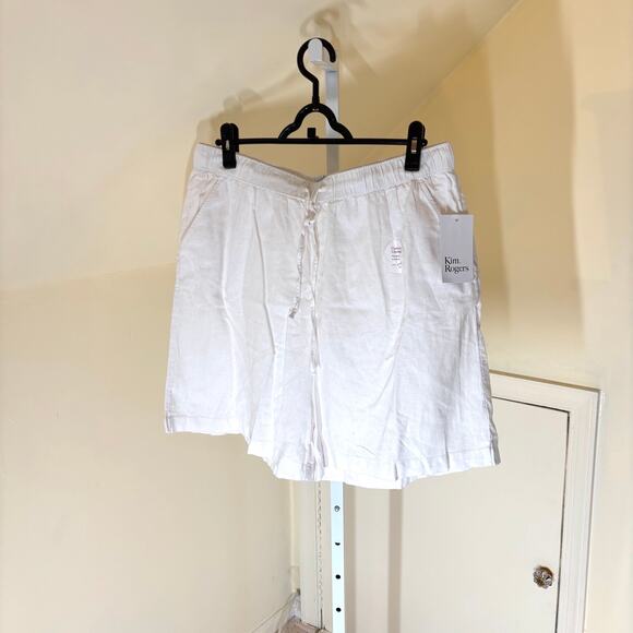 Kim Rogers NWT Women's White Linen Blend Pull On Shorts Size L - Picture 1 of 7